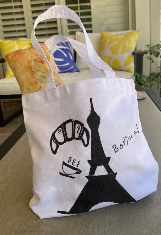 Tote Bag with Eiffel Tower and Croissant